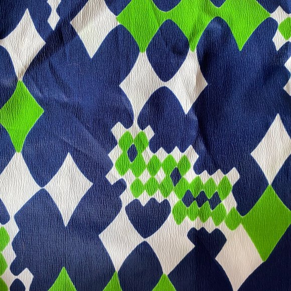 Vintage 1960s Dark Blue & Green Mod Abstract Midi Shift Shirt Collar Dress - Picture 4 of 7